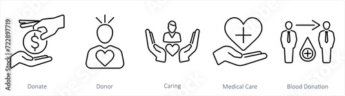 A set of 5 Charity and donation icons as donate, donor, caring