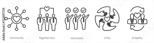 A set of 5 Charity and donation icons as community, togetherness, volunteers