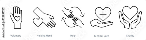 A set of 5 Charity and donation icons as voluntary, helping hand, help