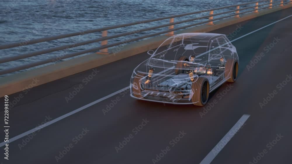 Animation of a generic electric car revealing the chassis with battery ...
