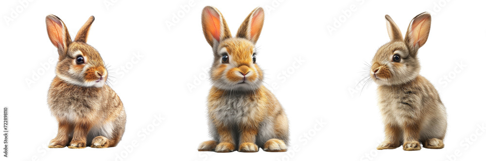 Fototapeta premium set of rabbits on transparent background, generative AI.