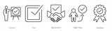 A set of 5 Checkmark icons as correct, tick, agreement