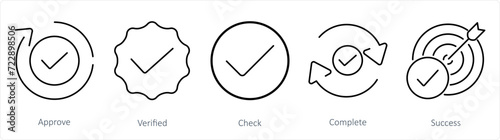 A set of 5 Checkmark icons as approve, verified, check photo