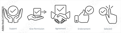 A set of 5 Checkmark icons as support, give permission, agreement photo