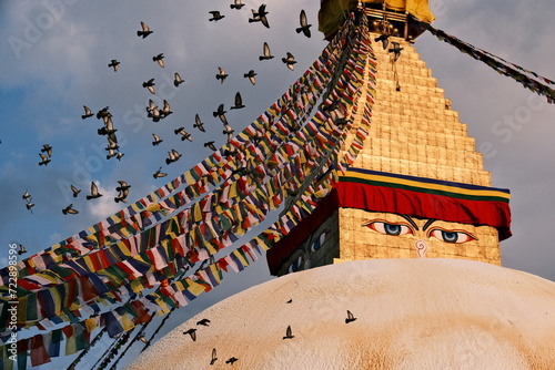 Evening Serenity: Boudhanath Stupa, Kathmandu (with Pigeons) photo