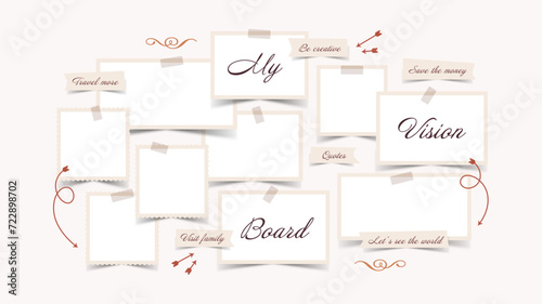 Vector photo collage template moodboard pictures grids vector illustration, vision board	