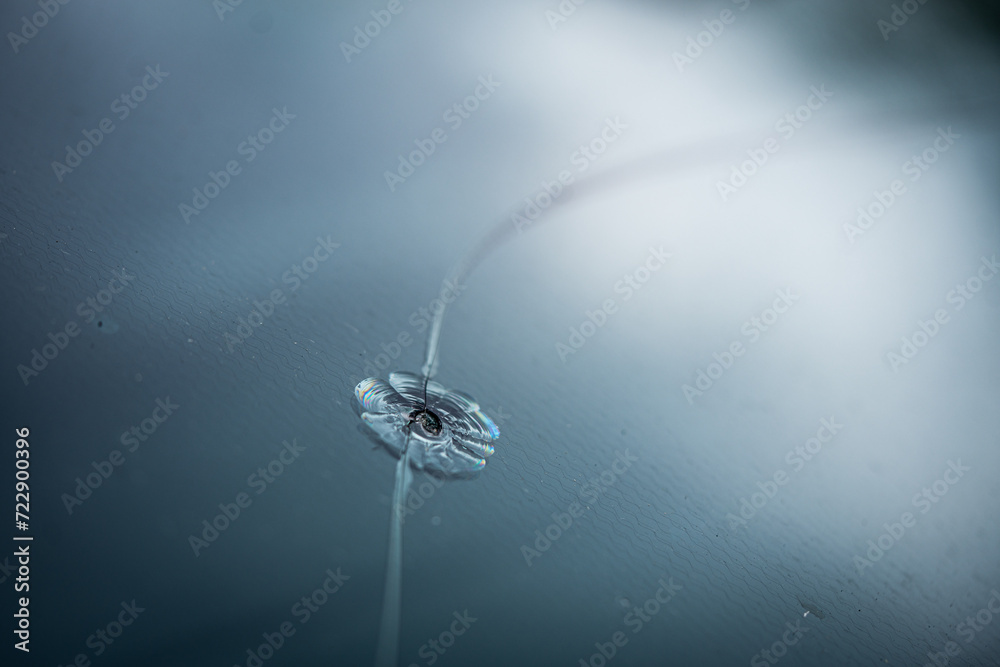 detail of a broken window by a stone in a car on the highway - the cost of replacing the windshield
