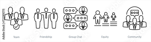 A set of 5 Community icons as team, friendship, group chat