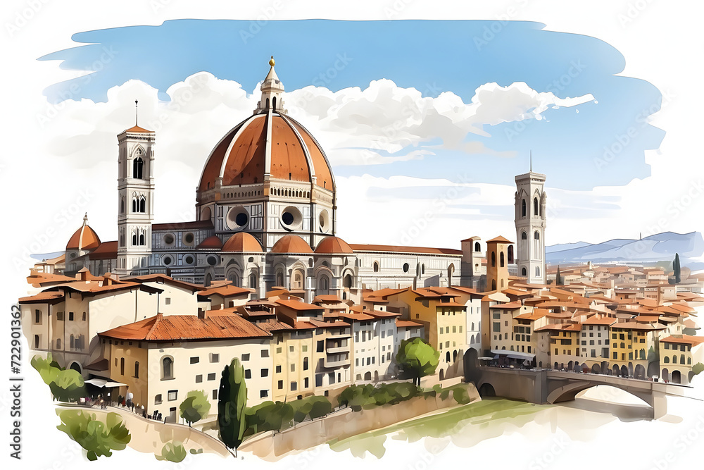 Front view of aesthetic florence landscape illustration or cartoon