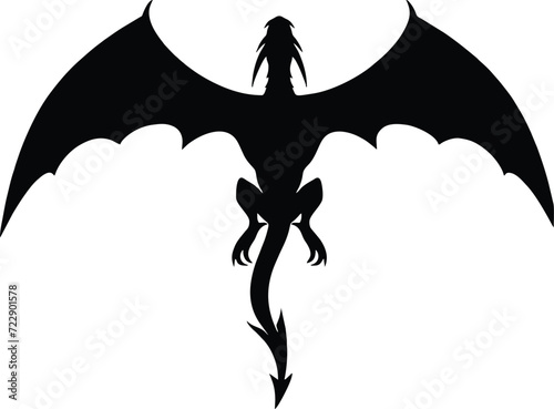 Flying Dragon Vector illustration. Dragon fantasy Wings Silhouette, Tattoo, t shirt design, Cricut Cutting File.