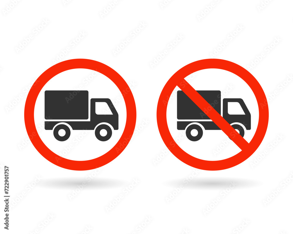No truck sign. No lorry parking sign. Truck prohibition icon. Vector illustration. No truck sign. No lorry parking sign. Truck prohibition icon. Vector illustration.
