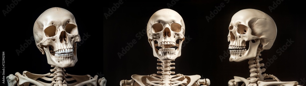 Set of Halloween horror human skeletons isolated on black background banner panorama, medical, medicine, biology, science Set of Halloween horror human skeletons isolated on black background banner panorama, medical, medicine, biology, science