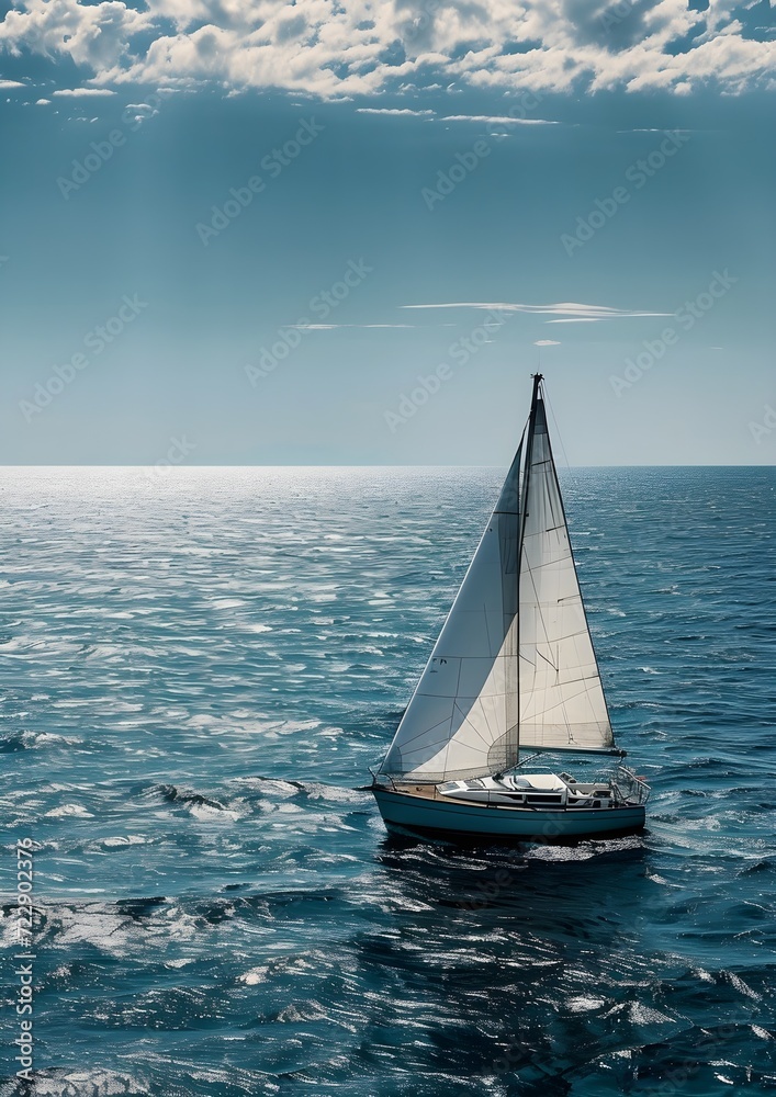 Obraz premium a yacht floating across a calm ocean,