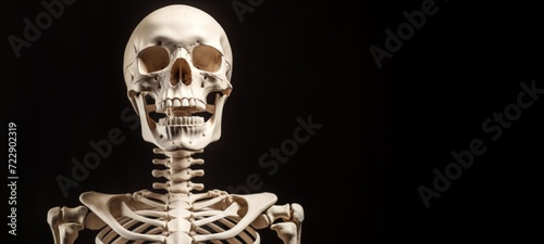 Halloween human skeleton isolated on black background banner
