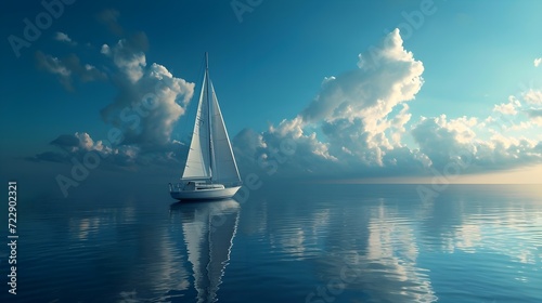 a sailboat in the water, in the style of detailed skies, vray tracing