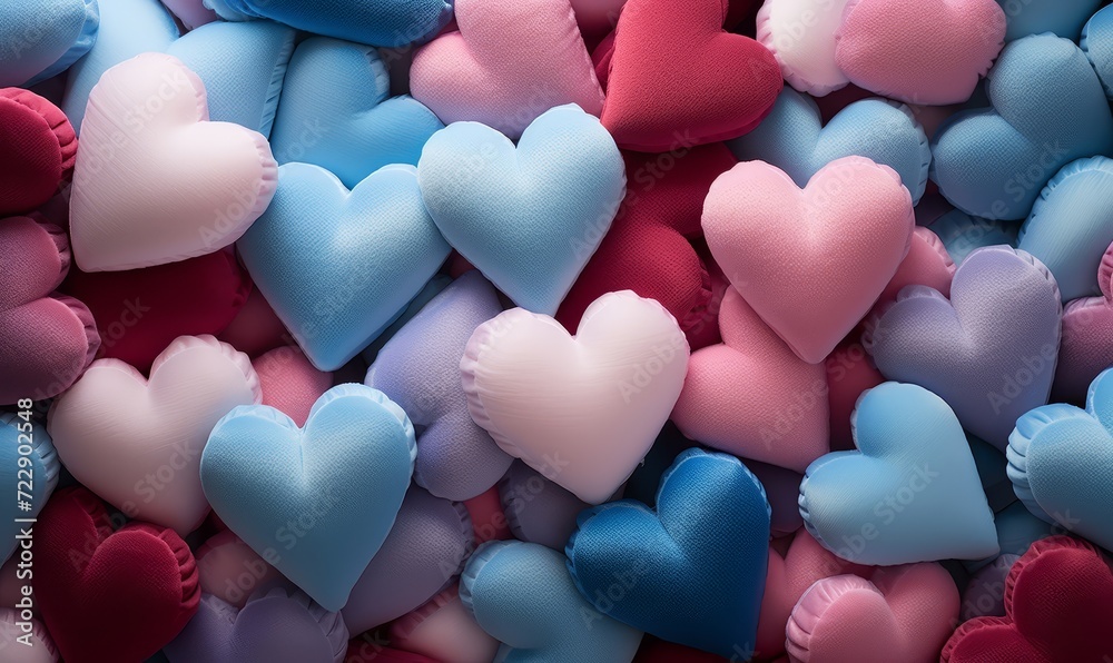 Blue, pink, and white heart shaped toys