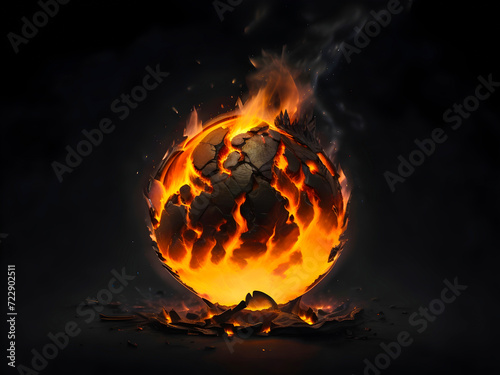 Burning sphere on black background