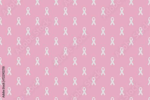 Seamless pattern with pink cancer ribbons. Breast Cancer Awareness Month pink and white background. The symbol of the Cancer ribbon. Prevention of cancer, support for women's health. Vector 