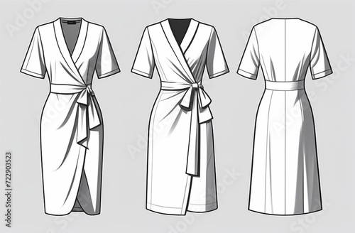 Technical flat fashion sketch - wrap dresses - woman clothes