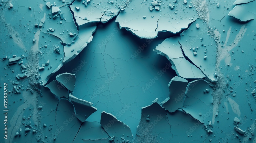 Obraz premium Old blue stone wall background texture, cracked surface, space for elements or text 