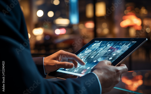 Businessman, touch tablet, research technology