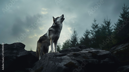 a wolf howling on a rock