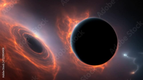 Remarkable Sight of Two Suspended Black Holes With Dominating Black Disk in the Sky. Generative AI.