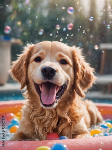 golden retriever puppy in happy mood, funny pet animal