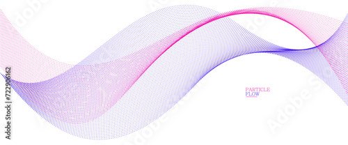 Tranquil vector abstract background with wave of flowing particles, easy and soft smooth curve lines dots in motion, airy and relaxing illustration.