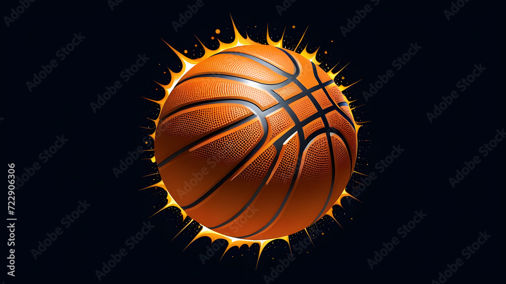 basketball icon clipart isolated on a black background. Sports basketball color. With black copy space. Generated with AI.