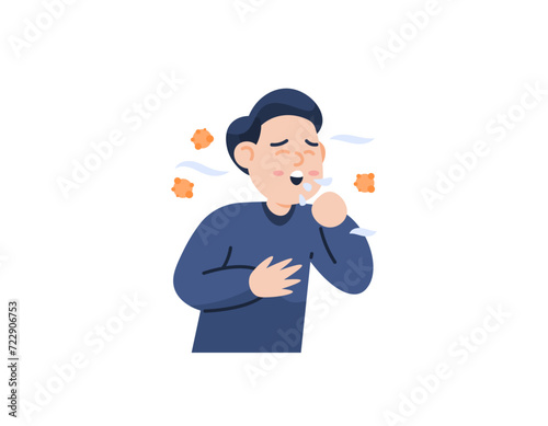 A boy who coughs. cough due to bacteria or viruses. cough with phlegm and no phlegm. health problems and diseases. the character of people. Cartoon or flat style illustration design. graphic elements