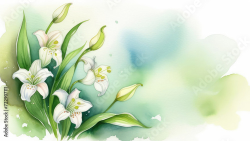white watercolor lilies, copy space