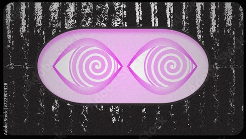 Human eye with spiral iris. Hypnotic spiral rotates in the eyes.