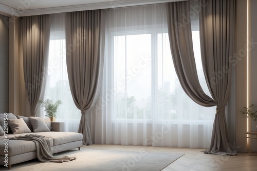 Windows with stylish curtains in living room interior © Dhiandra