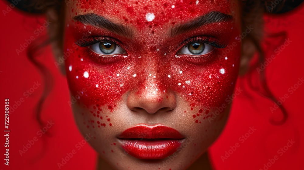 Close up of a girl's face with glitter on her face Close up of a girl's face with glitter on her face