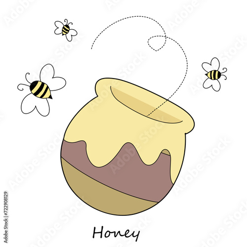 Honey in a pot. Vector illustration on a white background.