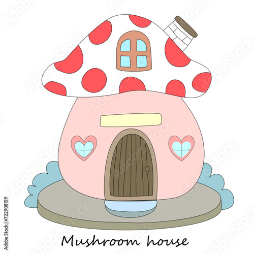 Hand drawn vector illustration of a cute fairy house. Isolated objects on white background.