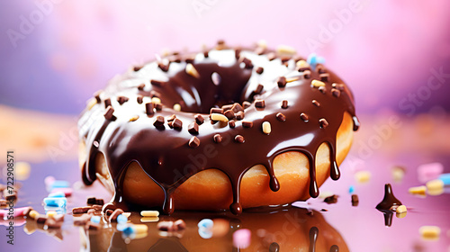 Chocolate donut closeup. Sweet background