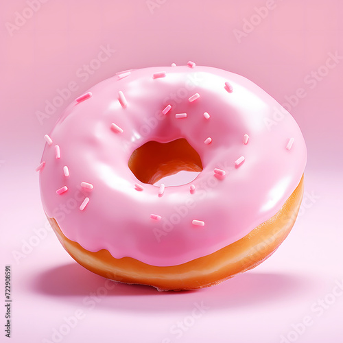 Pink donut with sprinkles. Sweet background