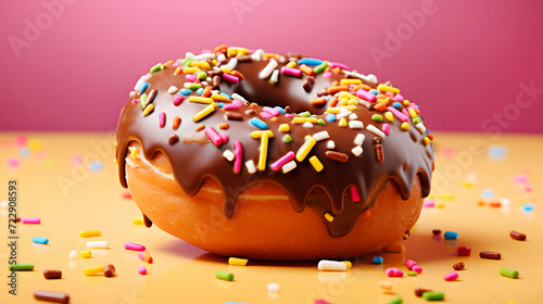 Chocolate donut with sprinkles clouseup