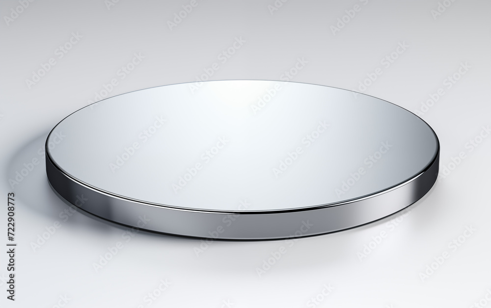 A clean silver metal plate and button on a white background A clean silver metal plate and button on a white background