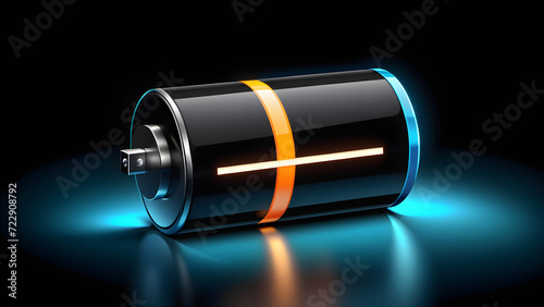 battery icon 3d clipart isolated on a black background. battery infographic. Battery. Vector battery power icon charged. png. With black copy space photo