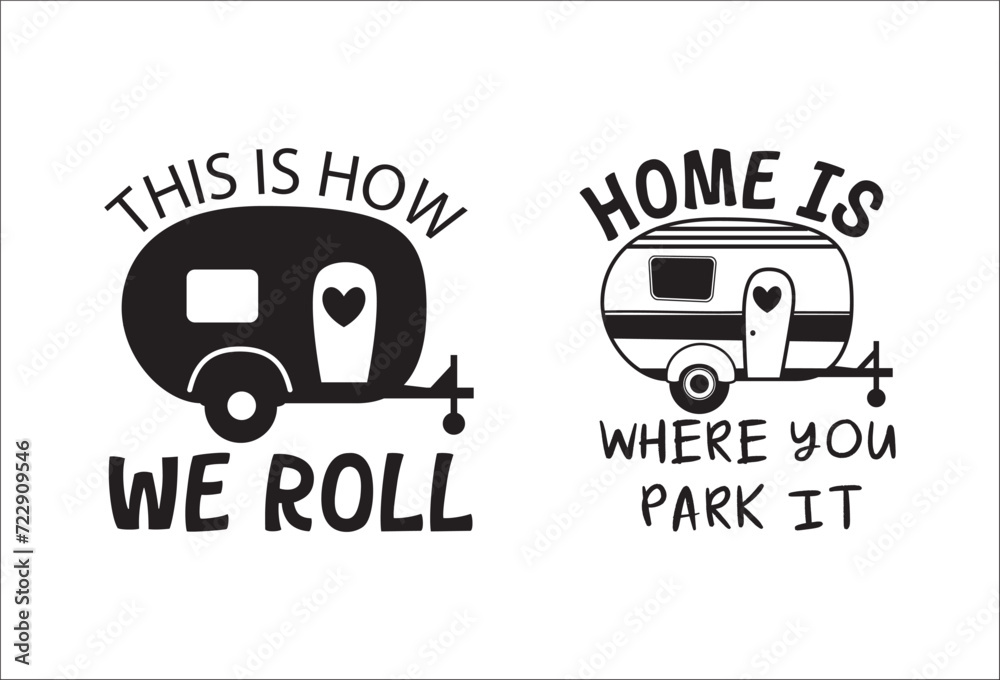 Camping life saying or quote vector design. Home is where you park it sign. Isolated on white transparent background. Great camping life theme design for t-shirt, mug, wall decor, souvenir and more. Camping life saying or quote vector design. Home is where you park it sign. Isolated on white transparent background. Great camping life theme design for t-shirt, mug, wall decor, souvenir and more.