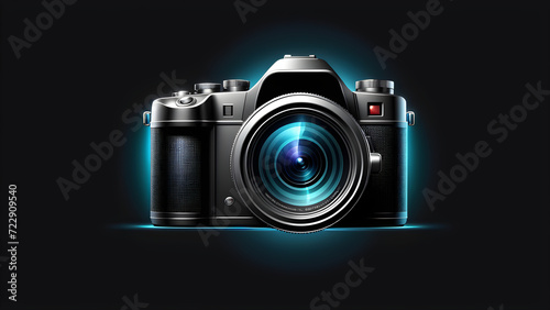 camera film icon 3d. digital photo camera.  isolated on a black background. With black copy space © Udayakumar