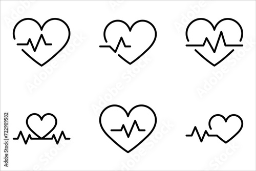 Heart beat icon set. Heartbeat, Heart and cardiorgam. heart beat pulse flat icon for medical apps and websites. vector illustration on white background