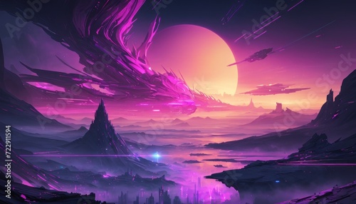 Futuristic Explorer in Alien Landscape at Sunset, Sci-Fi Concept