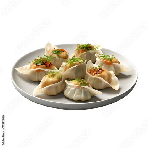 Korean Mandu is served on a serving plate with a transparent background