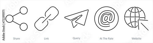 A set of 5 Contact icons as share, link, query, at the rate