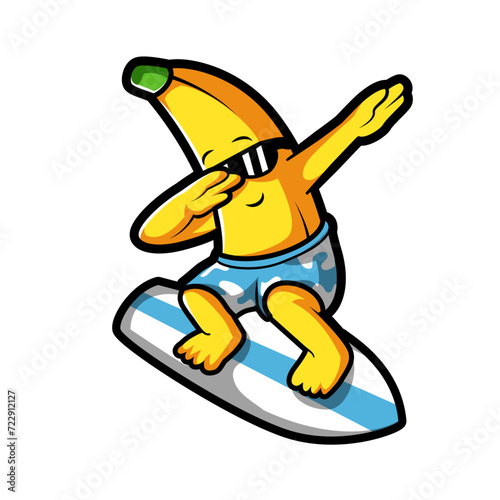 Vector illustration of surf rider cartoon Banana dabbing