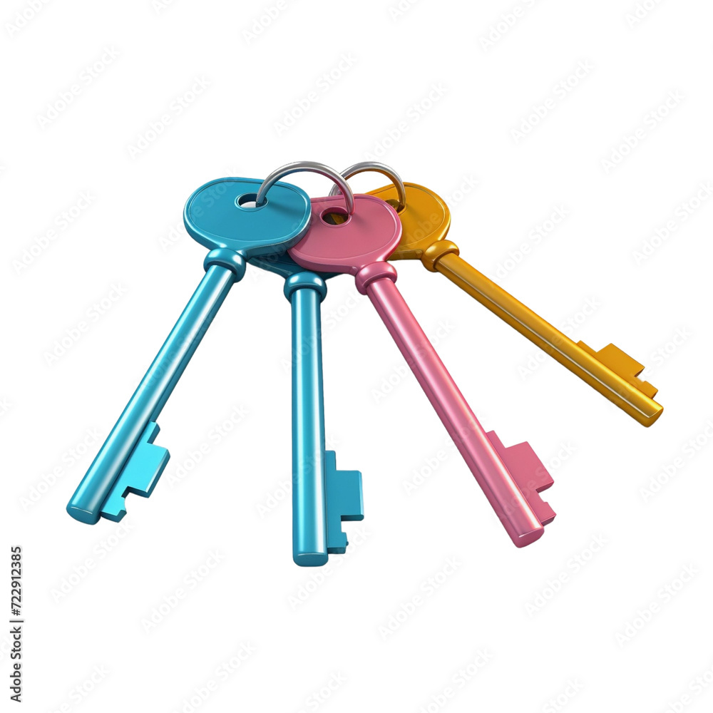 Bunch of colour keys isolated transparent, generative AI Bunch of colour keys isolated transparent, generative AI